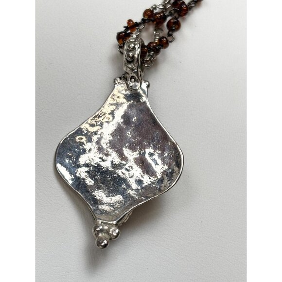 Handcrafted Sterling Silver Pendant Necklace With Amber Bead Chain & Carnelian G - Picture 6 of 7